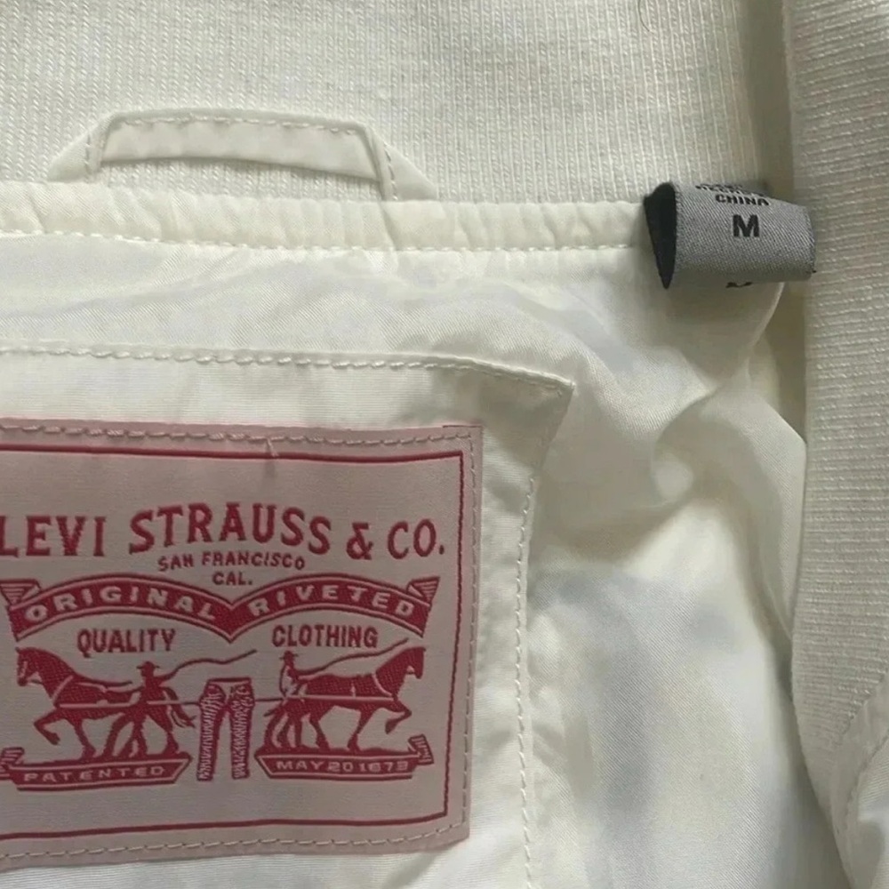 Levi's White Bomber Jacket With Red Patch - image 2